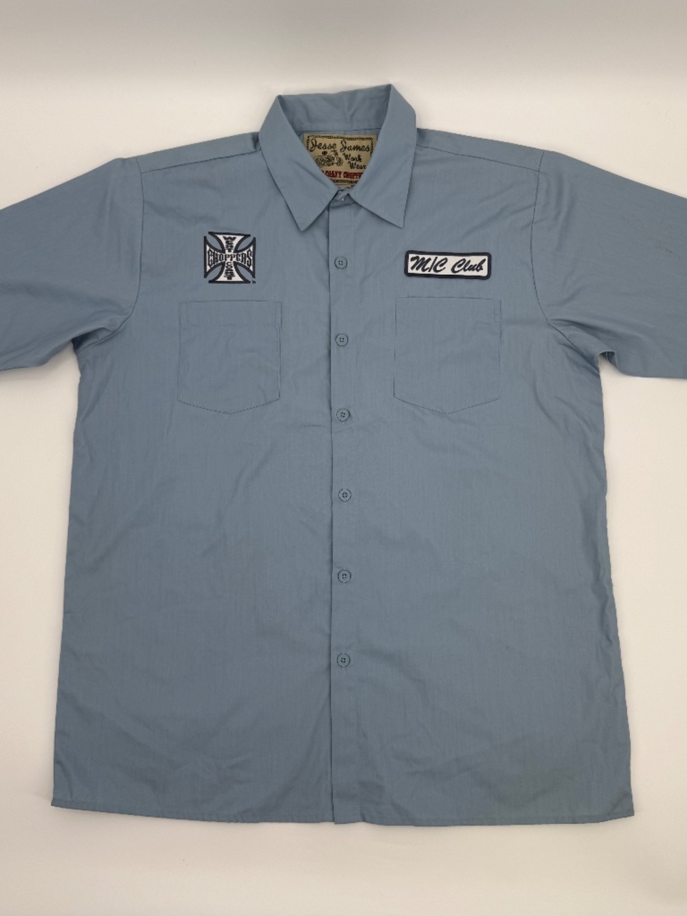 Vintage West Coast Choppers Jesse James Mechanic Shirt Blue Biker Work Men L